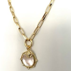 18k Gold Filled Paperclip Chain Necklace Shell Pearl Pendant Charm Holder